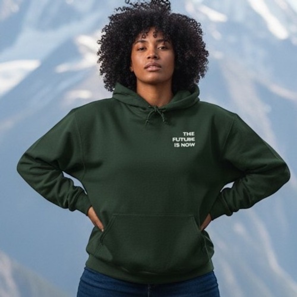 Gildan Heavy Blend The Future Is Now Graphic Hoodie Forest Green 2XL Sweatshirt